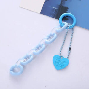 Cute Blue Acrylic Link Chain Heart Keychain