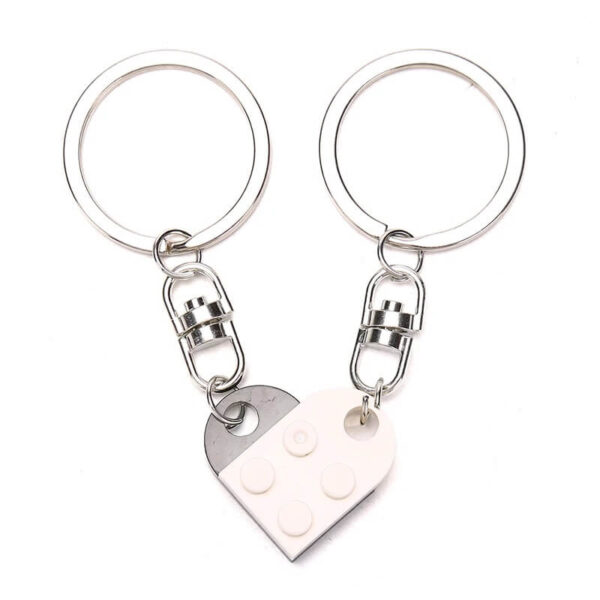 Cute Matching Brick Heart Couple Keychain - white
