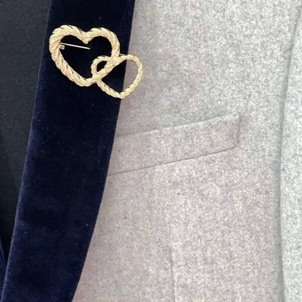 Gold Double Heart Scarf Brooch Pin