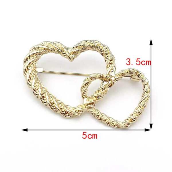 Gold Double Heart Scarf Brooch Pin Size