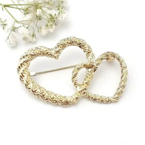 Gold Double Heart Scarf Brooch Pin for Women