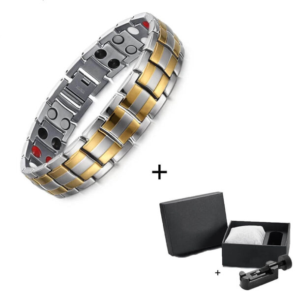 Gold Double Strength 4 Element Titanium Magnetic Therapy Health Bracelet