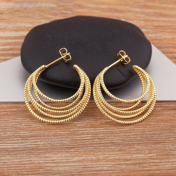 Hollow Design Gold Large Circle Multi-Layer Drop Earrings (1)