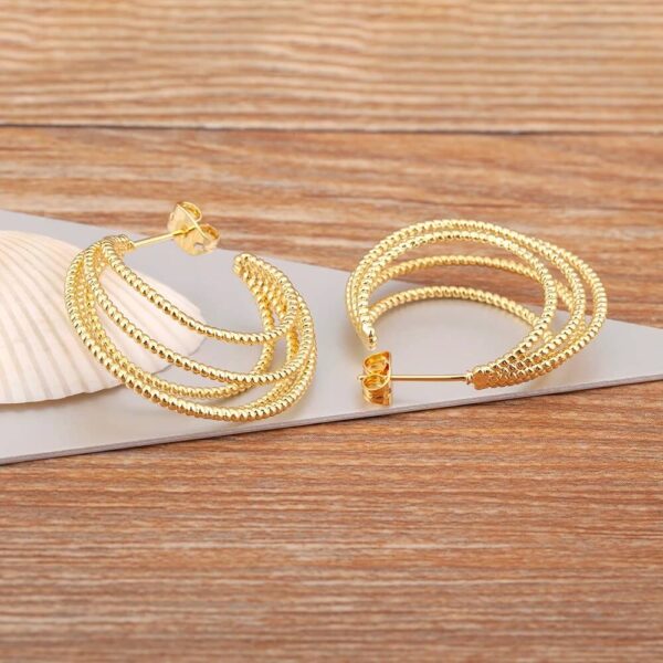 Hollow Design Gold Large Circle Multi-Layer Drop Earrings (2)