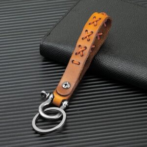 Orange Handmade Plain Leather Key Chain with Ring