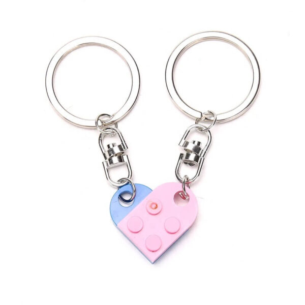 Pink Matching Brick Heart Couple Keychain