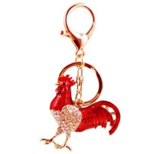 Rhinestone Metal Rooster Chicken Keychain