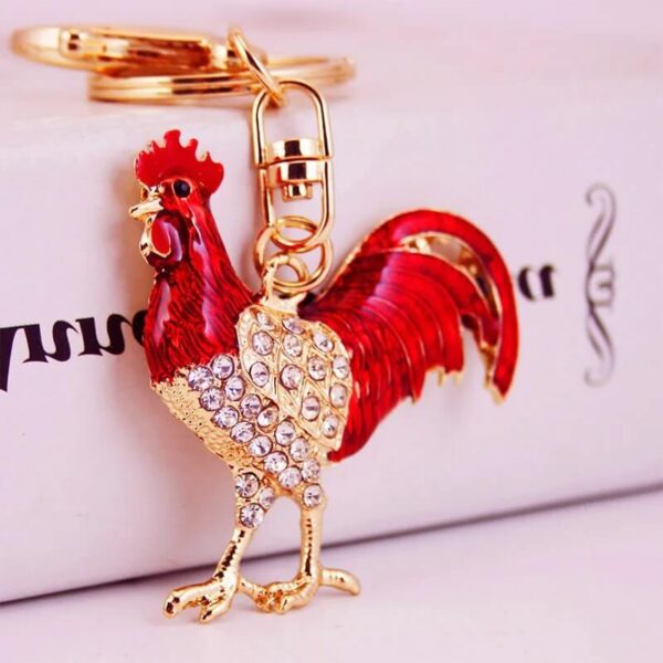 Rhinestone Rooster Chicken Metal Keychain