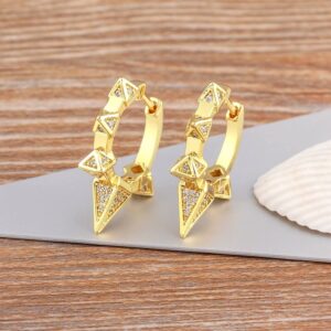 Rhinestone Triangle Diamond Shape Hoop Earrings Jewelry Gift