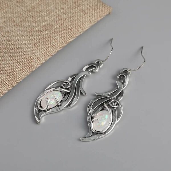 Trendy Oval Fire Opal Drop Earrings Silver Color (1)