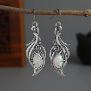 Trendy Oval Fire Opal Drop Earrings Silver Women Jewelry