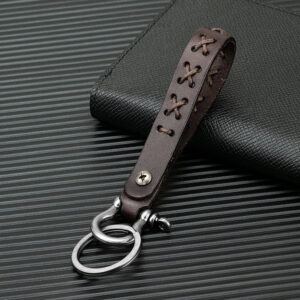 Vintage Coffee Handmade Leather Keychain with Key Ring