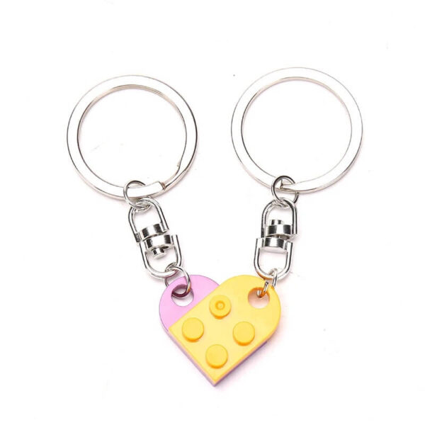 Yellow Matching Brick Heart Couple Keychain