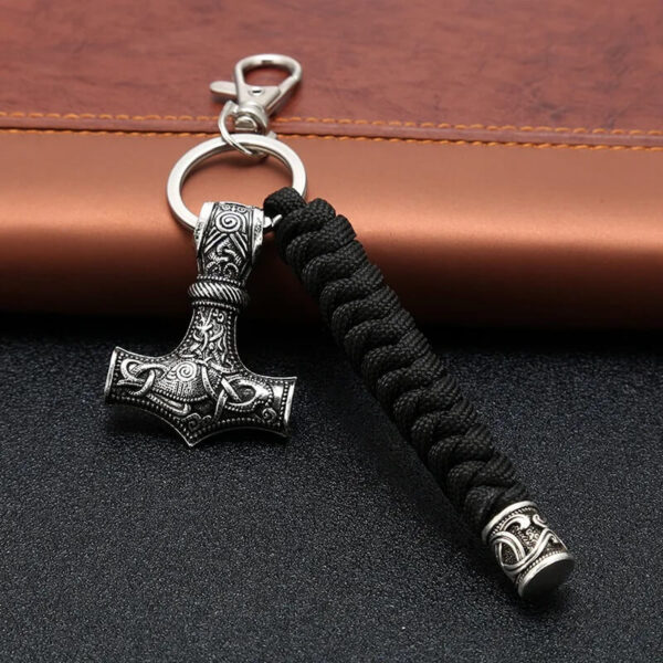 black Thor Hammer Mjolnir Paracord Keychain
