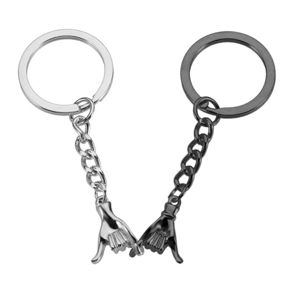 Black silver Promise Hand Matching Couple Keychain