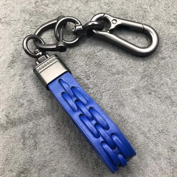 Blue Leather Keychain with Quick-Release
