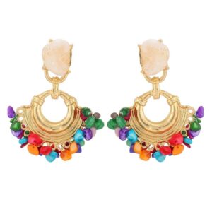 Bohemian Style Gold Hoop Gemstone Beads Irregular Earrings
