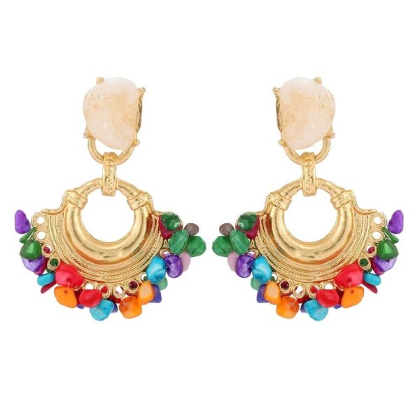 Bohemian Style Gold Hoop Gemstone Beads Irregular Earrings