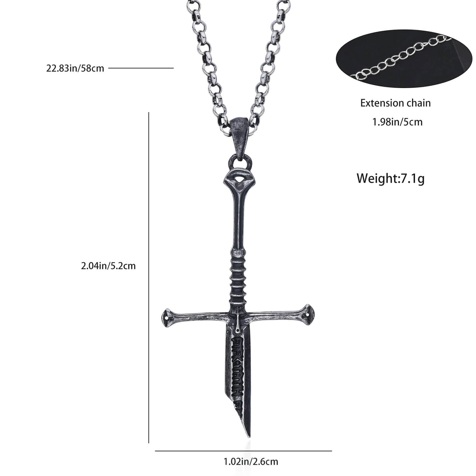 Broken Sword Necklace Size