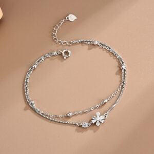 Cherry Blossom CZ Sakura Shape Double Chain Bracelet