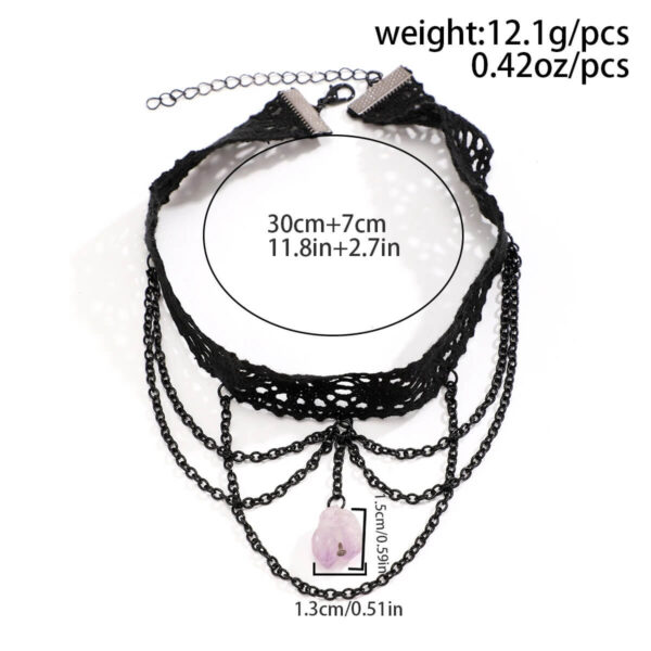 Choker Black Lace Necklace Stone Pendant Size