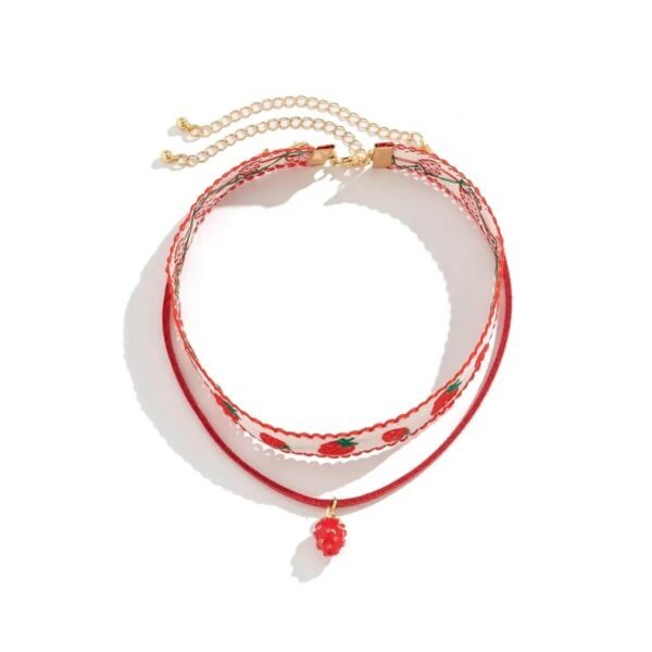 Choker Necklace with Sweet Strawberry Charm Pendant (1)