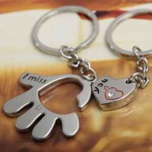 Cute Hamsa Keyring with Heart Couple Keychain