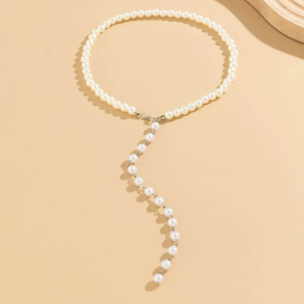 Faux Pearl Cross Chest Chain Necklace (2)