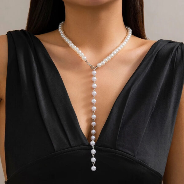Faux Pearl Cross Chest Chain Necklace Y2K Jewelry Gift