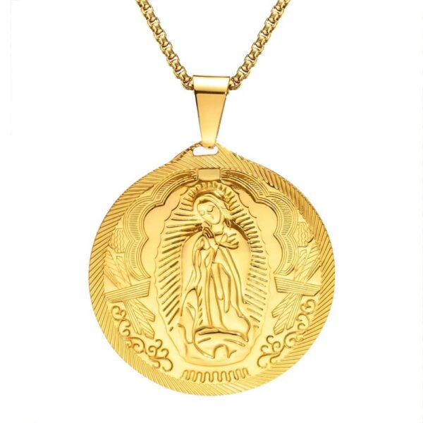 Gold Large Virgin Mary Coin Pendant Necklace for Men