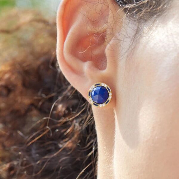Lapis Lazuli 925 Sterling Gold Plated Stud Earring (1)