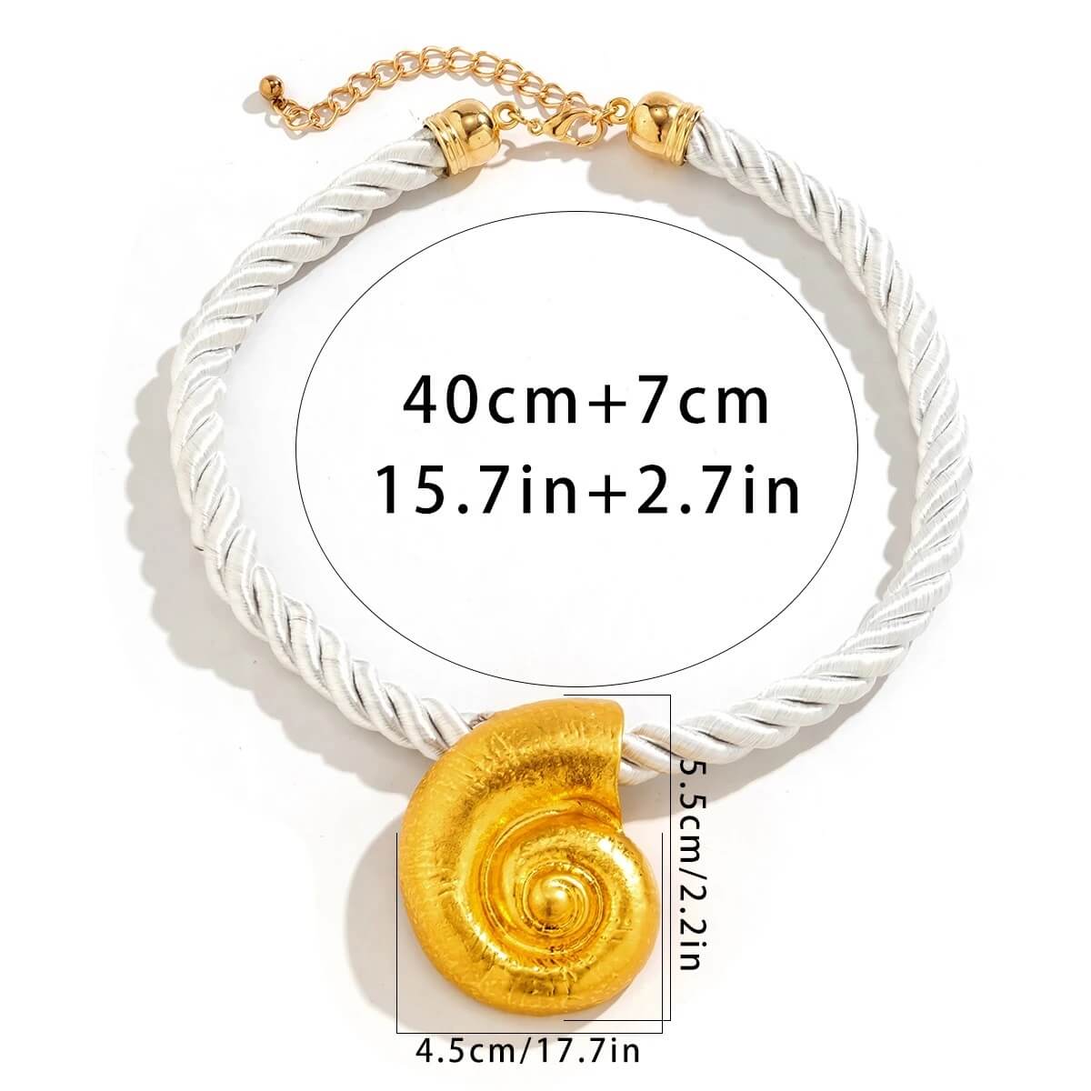 Large Gold Conch Snail Pendant Necklace Size info