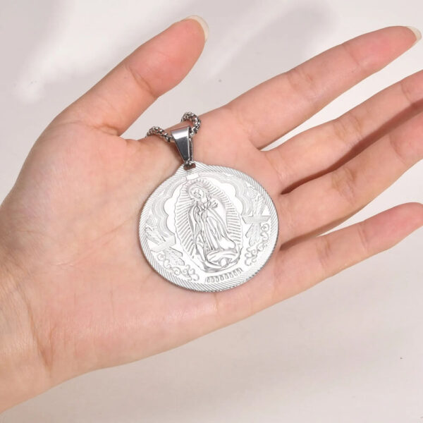 Large Virgin Mary Coin Pendant Necklace for Men