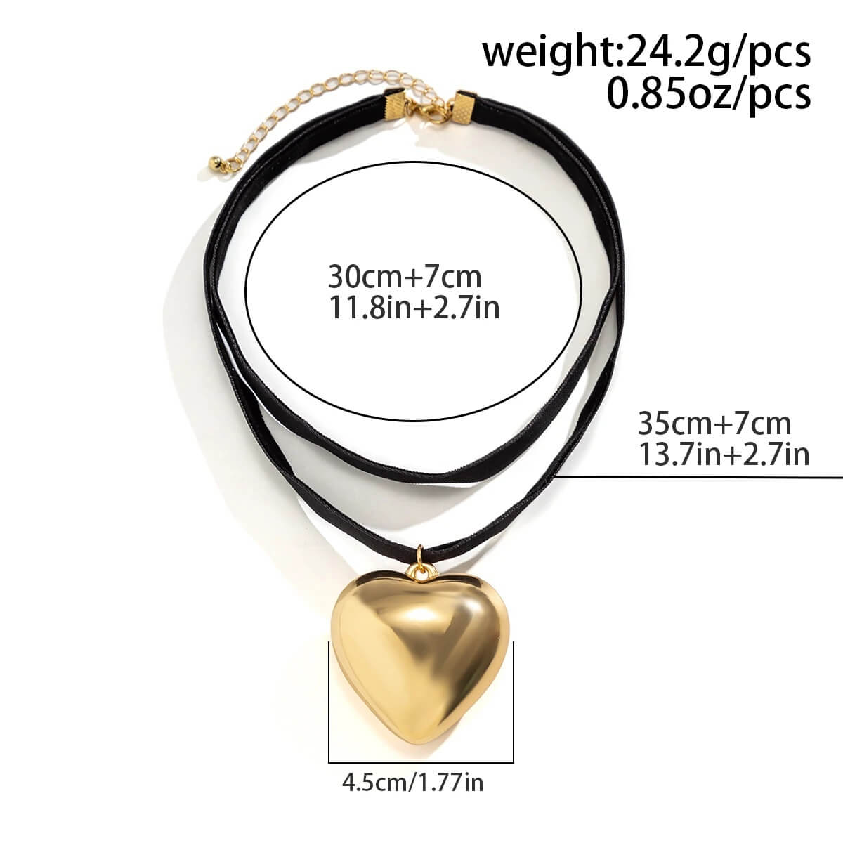Love Heart Pendant Velvet Choker Necklace Size