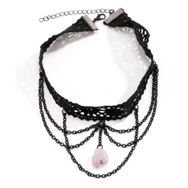 Multilayer Chain Choker Necklace Stone Pendant (1)