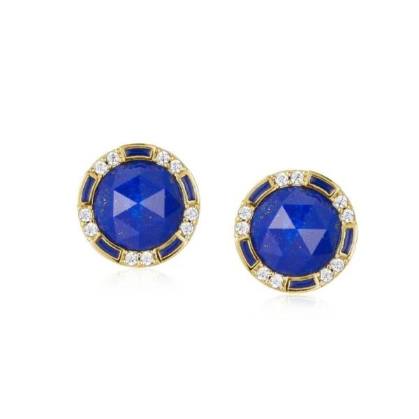Natural Lapis Lazuli Gemstone 925 Sterling Silver Gold Plated Stud Earring