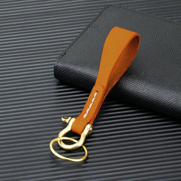 Orange Leather Keychain with Brass Horseshoe Buckle