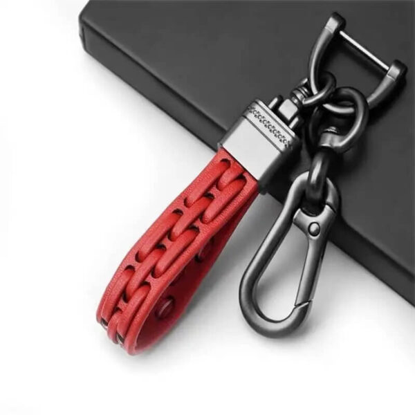 Red Leather Keychain with Horseshoe D-Ring Carabiner Clip