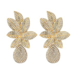 Rhinestone Pineapple Shaped Drop Earrings- gold_white