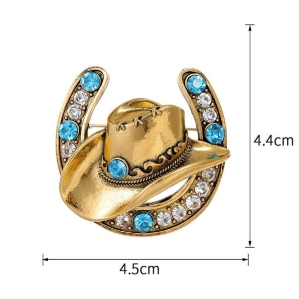 Shod Horse with Gold Western Hat Rhinestone Brooch Size