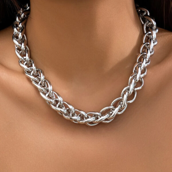 Silver Twisted Lock Choker Heavy Metal Chain Chunky Necklace