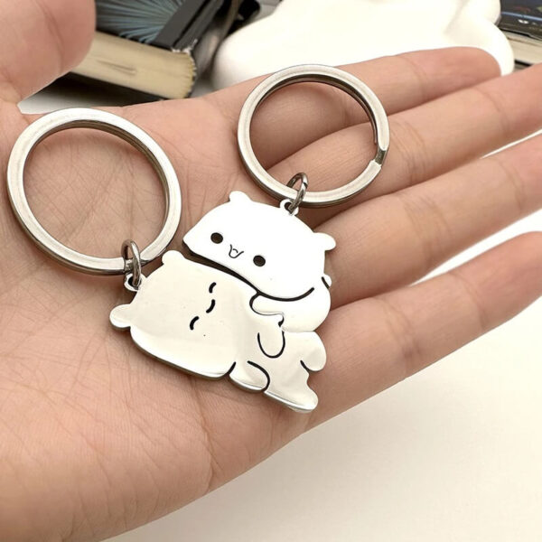 Stainless Steel Cute Bear Couple Keychains