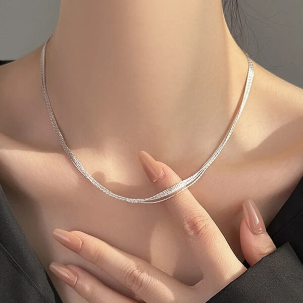 Sterling Silver Multi Layer Exquisite Snake Chain Necklace