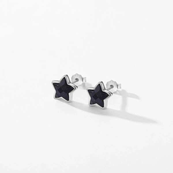 Sterling Silver Natural Black Obsidian Simple Star Stud Earrings