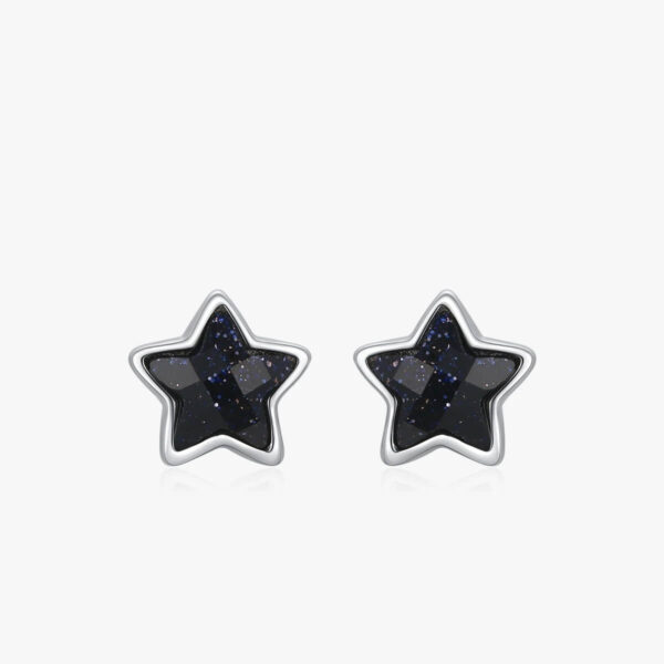 Sterling Silver Natural Black Obsidian Star Stud Earrings (1)