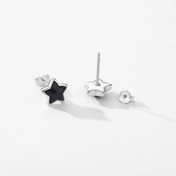Sterling Silver Natural Black Obsidian Star Stud Earrings (2)