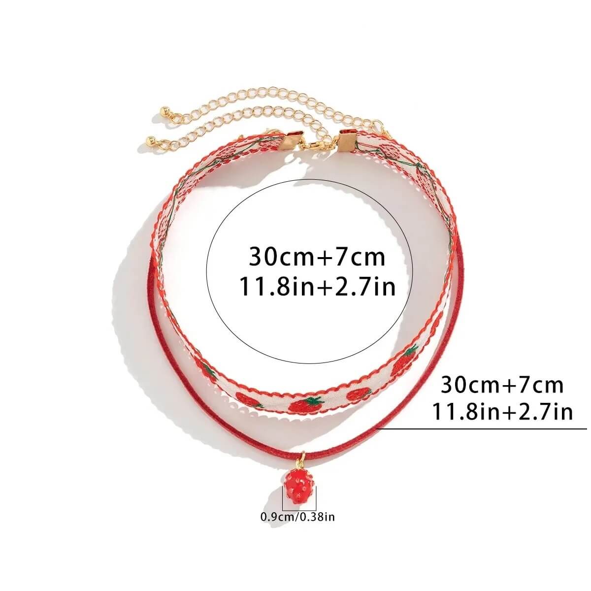 Sweet Strawberry Charm Pendant Necklace Size Info