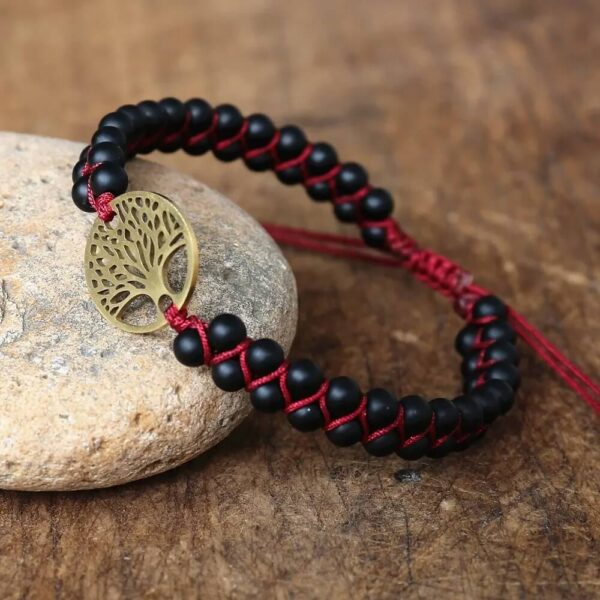 Tree of Life Charm African Beaded Handwoven Bracelet - Black