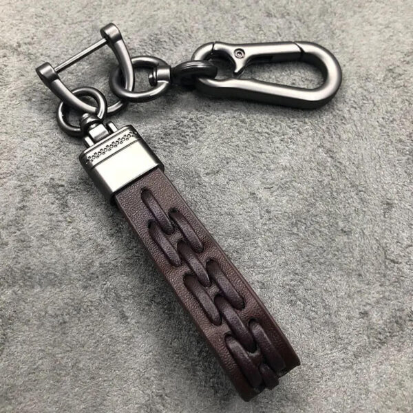 coffee Leather Keychain with D-Ring and Carabiner Clip