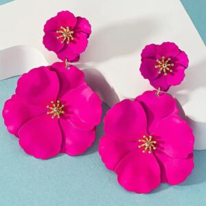 colorful japanese camellia japonica flower drop earrings